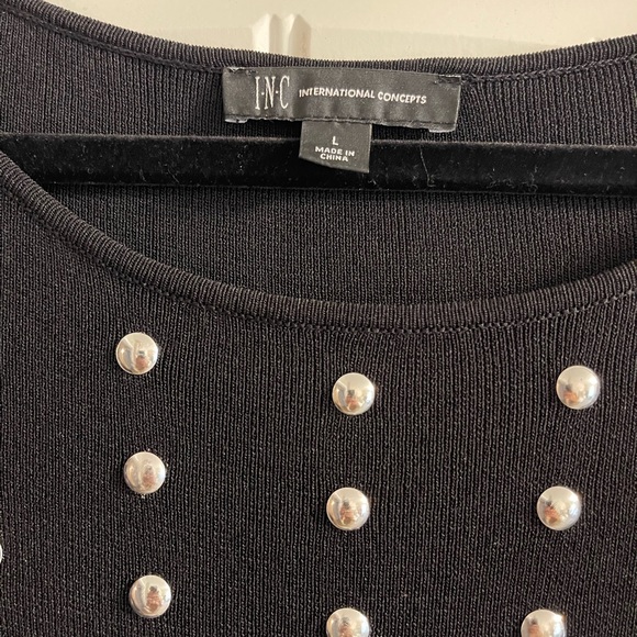 INC International Concepts Black Top with Silver studs. Stretchy. - Picture 3 of 4